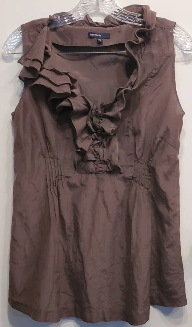 Gap Maternity Light Weight Brown Ruffle Neck Sleeveless Top Size Medium